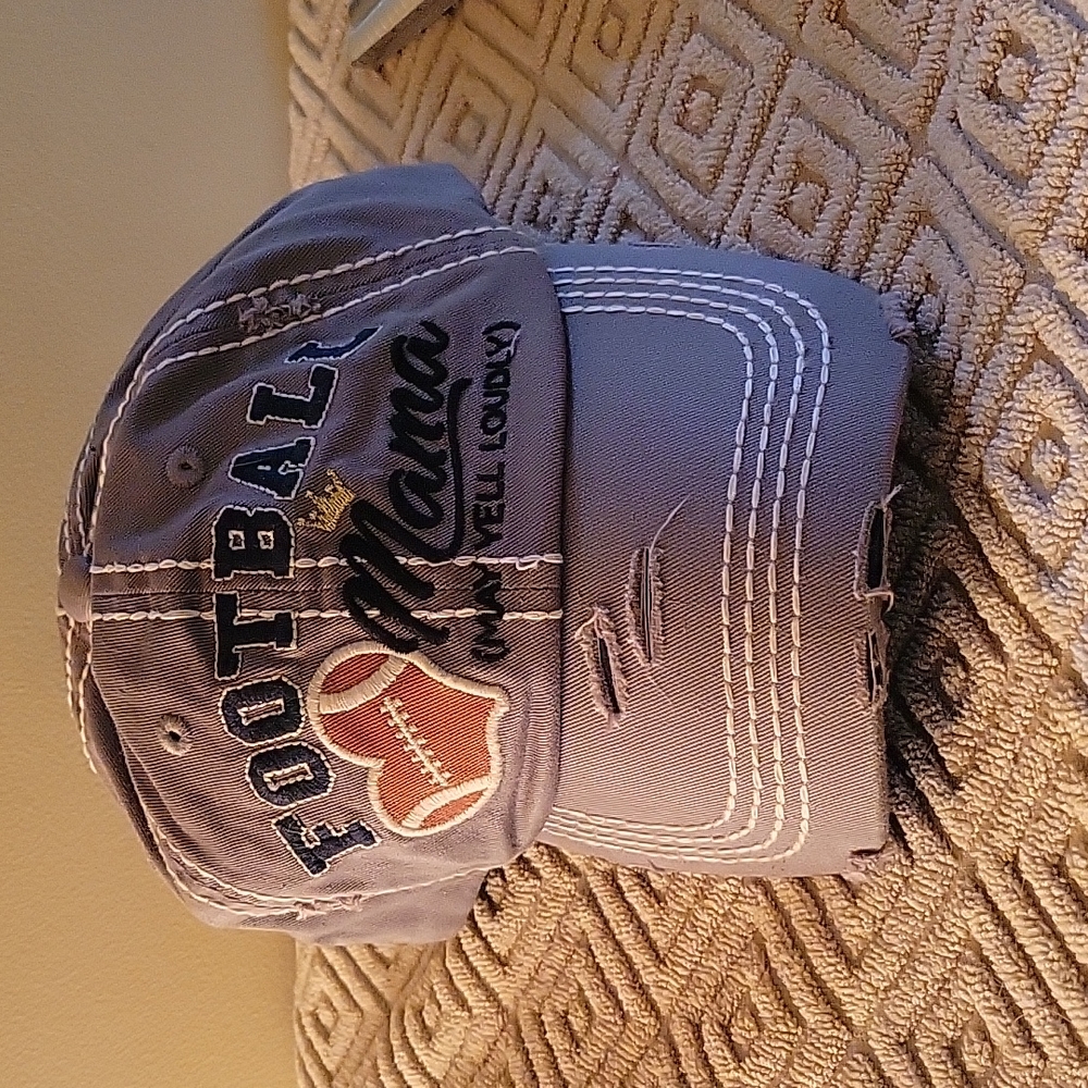 NWOT Football mama hat. Grey distressed new never worn. Velcro sizing.